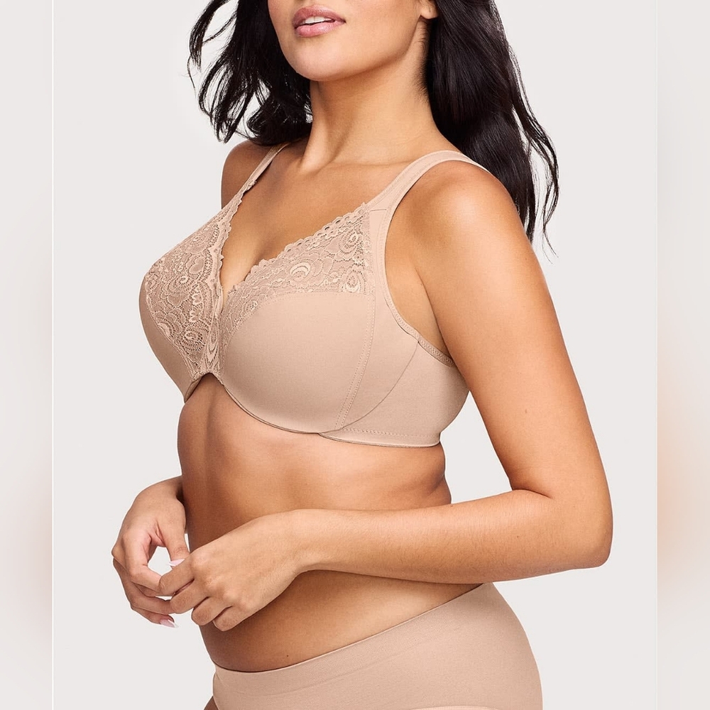 Glamorise Women's Low Cut Wonderwire Lace Bra Underwire 1240 US 48D